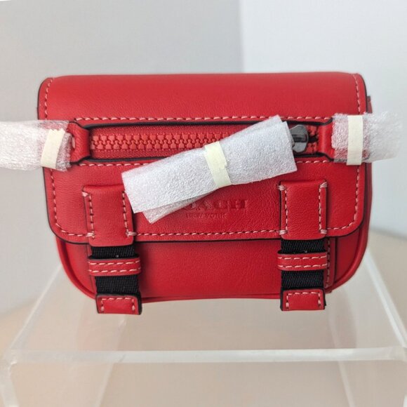 COACH Micro Track Bag Charm Key Fob Gunmetal Miami Red Carabiner Clip C9981 - Picture 2 of 10